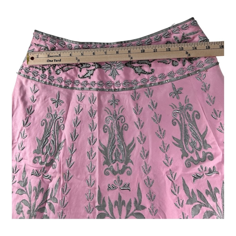 Basil & Maude Anthropologie Pink Hand Bali Boho Skirt Size 8 Elegant Embroidered - Picture 5 of 13